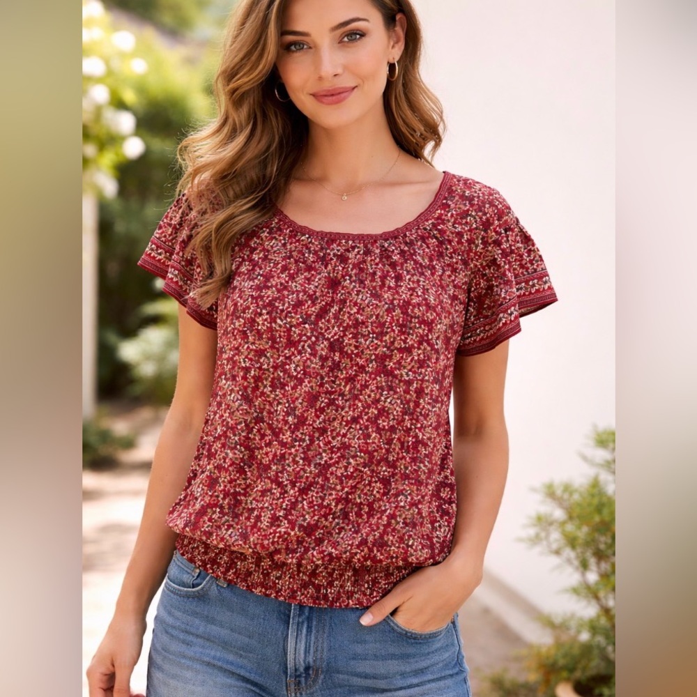 Max studio medium floral shirt flutter sleeve 1187